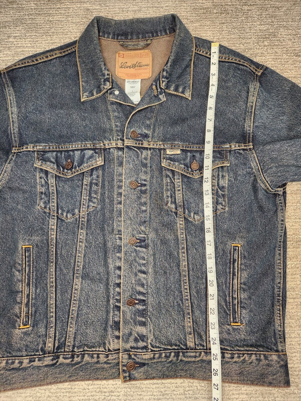 Levi Strauss Trucker Jacket Mens Large Dark Blue Vintage Wash Denim Button Biker - Picture 7 of 7